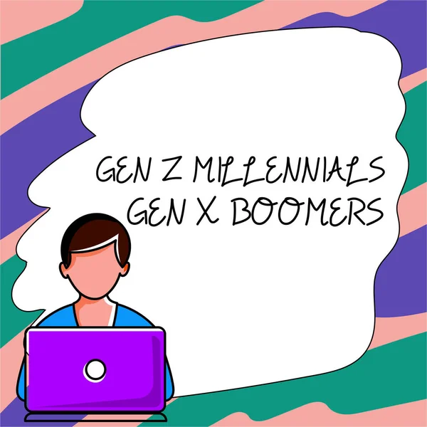 Podpis Konceptualny Gen Millennials Gen Boomers Internet Pojęcie Różnice Pokoleniowe — Zdjęcie stockowe