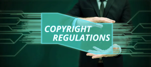 Redação Exibindo Texto Regulamentos Direitos Autorais Corpo Direito Abordagem Comercial — Fotografia de Stock