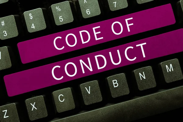 Sign displaying Code Of Conduct, Internet Concept Ethics rules moral codes ethical principles values respect