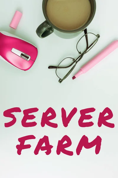 Leyenda Texto Que Presenta Server Farm Business Muestra Grupo Computadoras — Foto de Stock