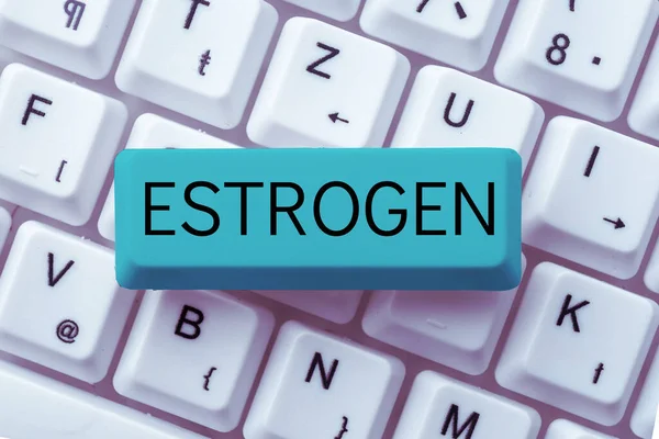 Sinal Texto Mostrando Estrogênio Vitrine Negócios Grupo Hormônios Promover Desenvolvimento — Fotografia de Stock