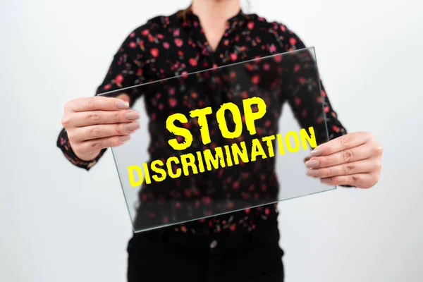 Segnale Scrittura Mano Stop Discriminazione Approccio Commerciale Prevenire Scavo Illegale — Foto Stock