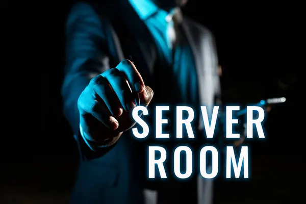 Ispirazione Mostrando Segno Server Room Internet Concetto Una Stanza Utilizzata — Foto Stock
