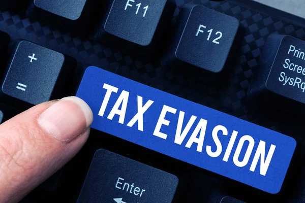 Text caption presenting Tax Evasion, Concept meaning the failure to pay or the deliberate underpayment of taxes