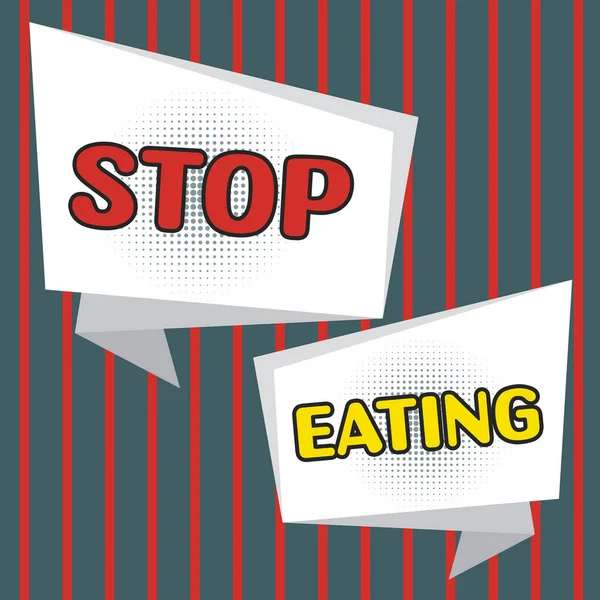 停止を提示するテキストキャプション食べる 概念的な意味は 口の中に食品を置くか取るの活動を停止します — ストック写真