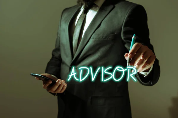 Testo Didascalia Che Presenta Advisor Business Approccio Dare Consigli Raccomandazione — Foto Stock