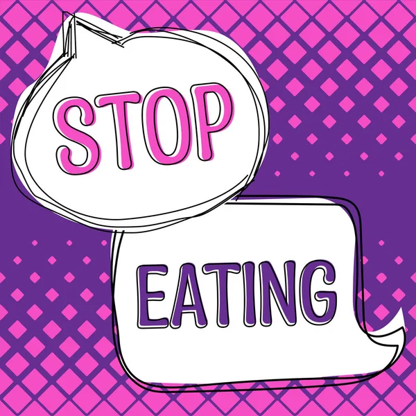 手書きの記号を停止食べる 概念的な写真を口の中に食品を置くや取るの活動を停止します — ストック写真
