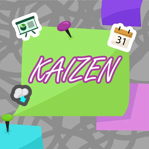 Text Sign Showing Kaizen Business Concept Japanese Business Philosophy Improvement — Stock Photo, Image