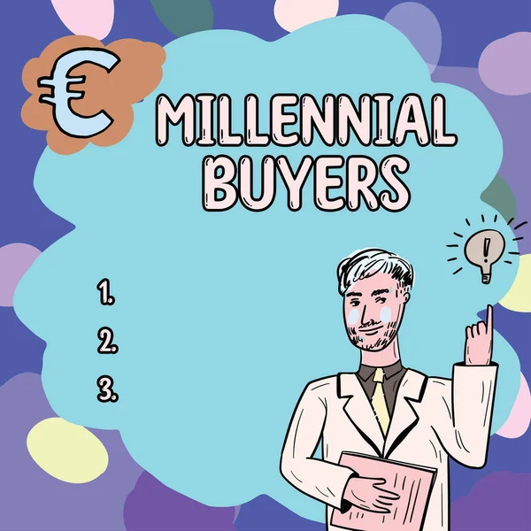 Leyenda Conceptual Millennial Buyers Word Type Consumers Interested Trending Products — Foto de Stock