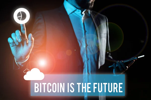 Psaní Textu Textem Bitcoin Future Business Concept Digital Marketplace Traders — Stock fotografie