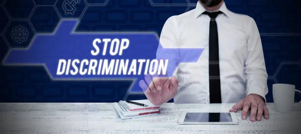 Szöveg Megjelenítése Stop Disdiscrimination Business Showcase Illegális Kitermelés Megelőzése Kőfejtő — Stock Fotó