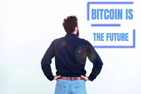 Konceptvisning Bitcoin Framtiden Internet Koncept Digital Marknadsplats Där Handlare Kan — Stockfoto