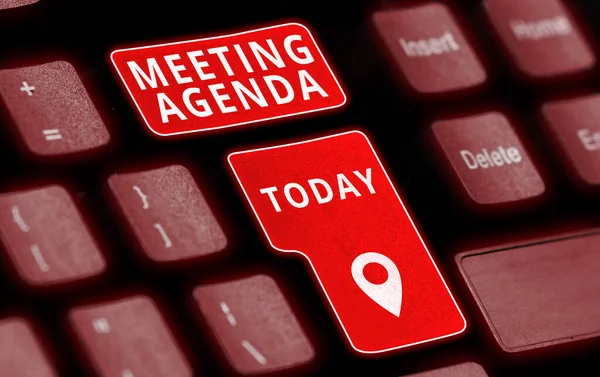 Koncepcionális Megjelenítés Meeting Agenda Word Írt Egy Napirenden Határozza Meg — Stock Fotó