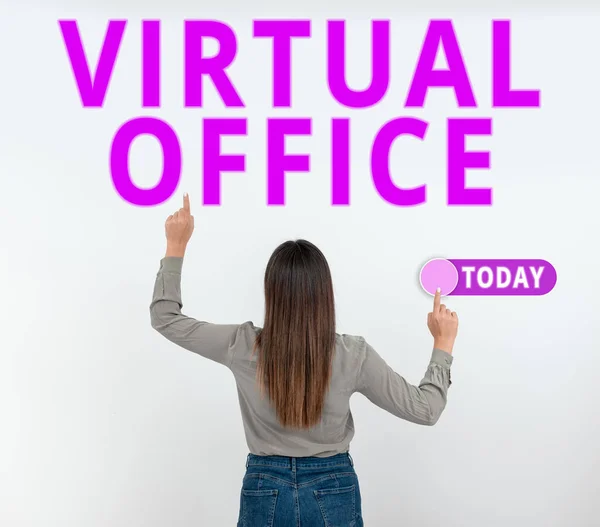 Conceptual Caption Virtual Office Business Showcase Mobile Work Environment Equipped — Stock Photo, Image