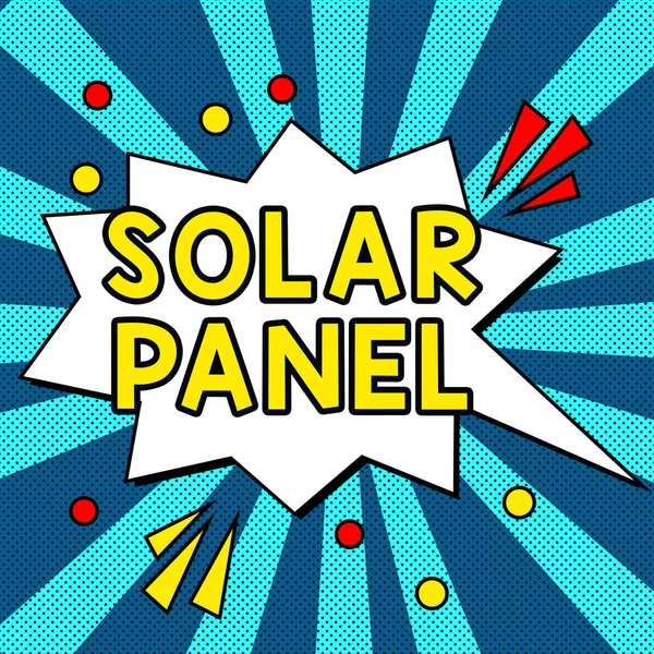 手写体符号太阳能电池板 商业概览 旨在吸收太阳光发电源 — 图库照片