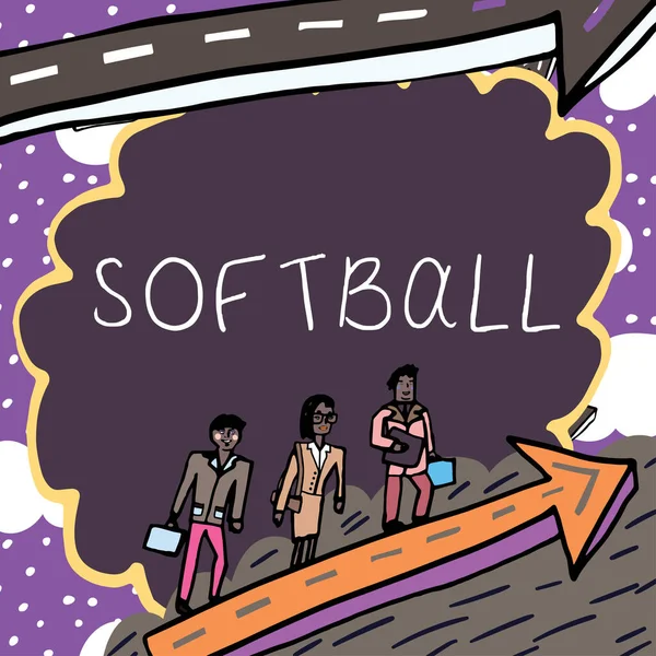 Текстовый Знак Показывающий Софтбол Слово Вида Спорта Похожего Бейсбол Мячом — стоковое фото