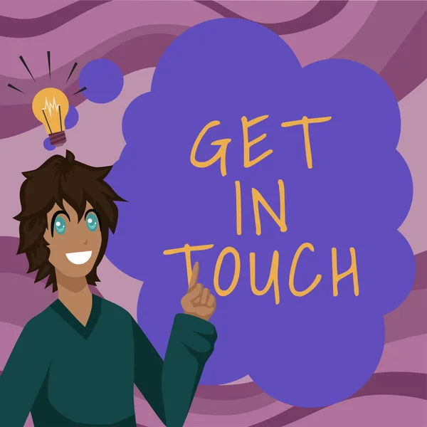 Hand Skrivtecken Get Touch Word Stay Kontakt Konstant Kommunikation Interaktion — Stockfoto