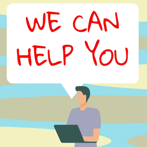 Bildunterschrift Wir Können Ihnen Helfen Konzept Unterstützungshilfe Für Den Kundendienst — Stockfoto