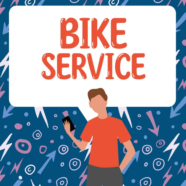Ručně Psané Znamení Bike Service Konceptuální Čištění Opravy Kol Mechanismus — Stock fotografie