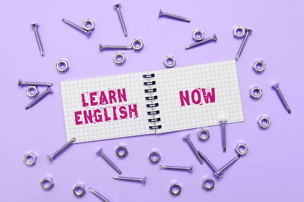 Gebärdensprache Englisch Lernen Jetzt Word Für Gewinn Oder Erwerben Kenntnisse — Stockfoto