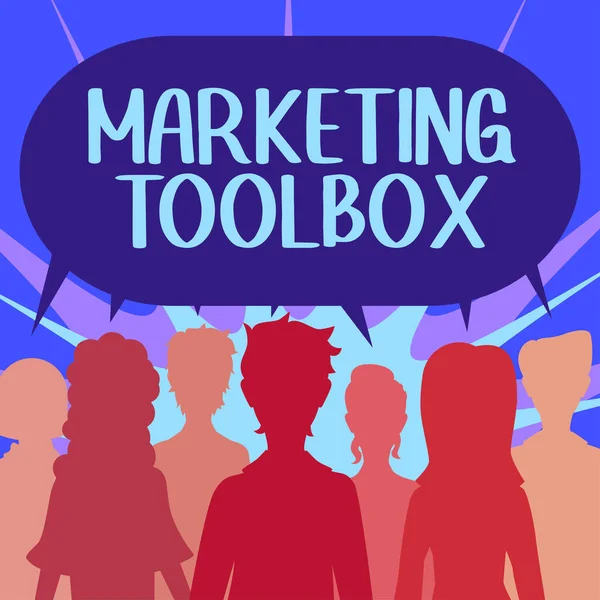 Escribir Mostrando Texto Marketing Toolbox Concepto Internet Significa Promover Producto —  Fotos de Stock