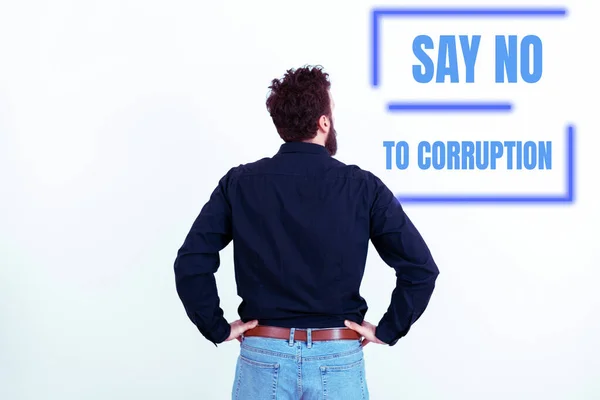 Menulis Menampilkan Teks Say Corruption Foto Konseptual Memperkenalkan Pertukaran Uang — Stok Foto