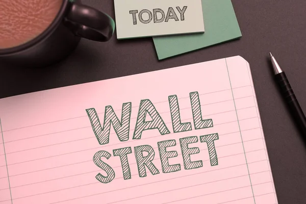 Escrita Mão Texto Wall Street Foto Conceitual Home New York — Fotografia de Stock