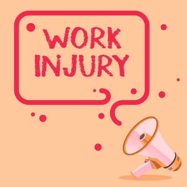 Handwriting text Work Injury, Conceptual photo Accident in job Danger Unsecure conditions Hurt Trauma