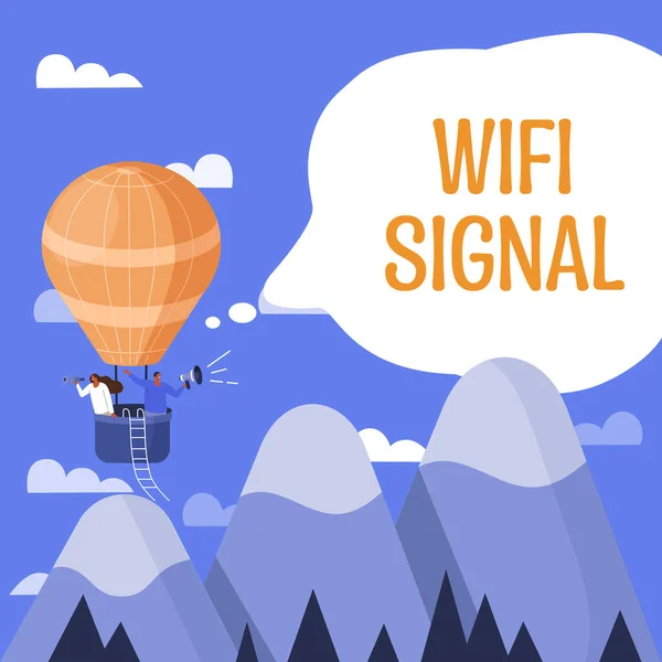 显示Wifi信号的文字标志 商业方法提供无线高速Internet和网络连接 — 图库照片