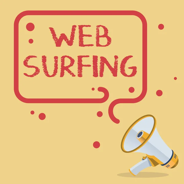 Webサーフィン ジャンプやインターネットのウェブページ上のページからページへの閲覧のための単語を提示テキストキャプション — ストック写真