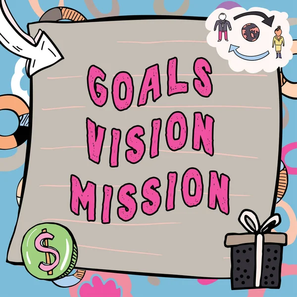 Szöveges Célok Megjelenítése Látomás Misszió Koncepció Közösségi Csoport Segítésére Alkalmazott — Stock Fotó