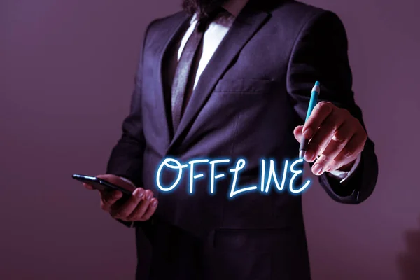 Sign Exibindo Offline Vitrine Negócios Não Ter Conectado Diretamente Computador — Fotografia de Stock