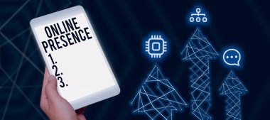 Çevrimiçi Varlık, İnternet Konsepti işaretini gösteren ilham kaynağı çevrimiçi bir arama yoluyla bulunabilecek birinin varlığı