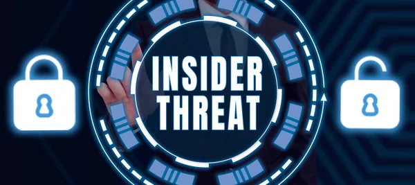 Text caption presenting Insider Threat, Word Written on security threat that originates from within the organization