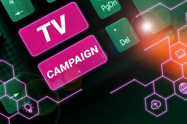 캠페인을 텍스트 회사가 제작하고 비용을 텔레비전 프로그램 — 스톡 사진