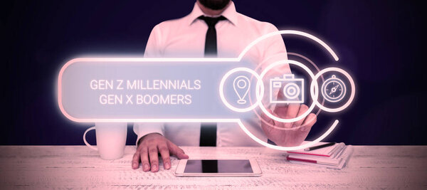 Вдохновение, показывающее знак Gen Z Millennials Gen X Boomers, Обзор бизнеса Различия поколений