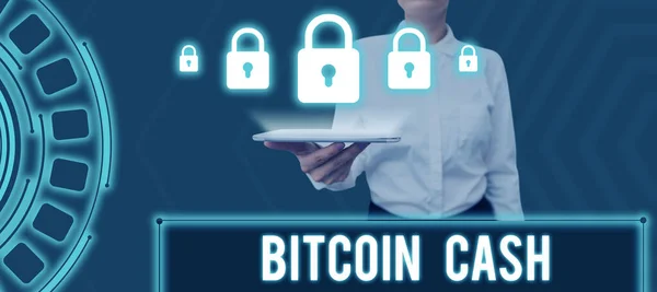 Sinal Texto Mostrando Bitcoin Cash Abordagem Negócios Tipo Criptomoeda Blockchain — Fotografia de Stock