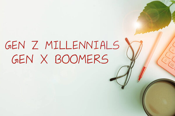 Концептуальный дисплей Gen Z Millennials Gen X Boomers, подход к бизнесу Различия поколений