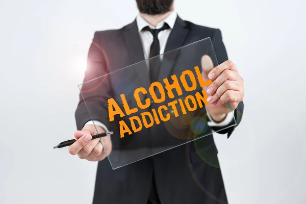 手書き文字アルコール中毒 アルコール飲料の頻繁な過度の消費を特徴とする事業概要 — ストック写真