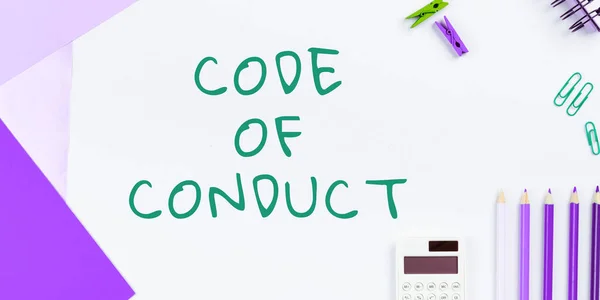 Text caption presenting Code Of Conduct, Conceptual photo Ethics rules moral codes ethical principles values respect
