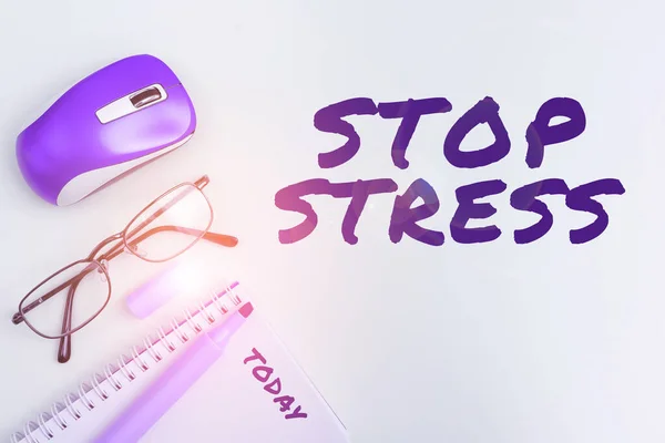 Inspiração Mostrando Sinal Stop Stress Vitrine Negócios Procure Ajuda Tome — Fotografia de Stock