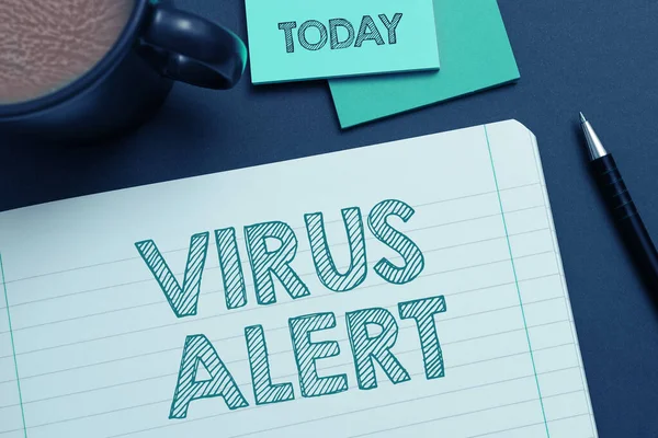 显示灵感的文字病毒警报 概念意思是对不存在的计算机病毒威胁的消息警告 — 图库照片