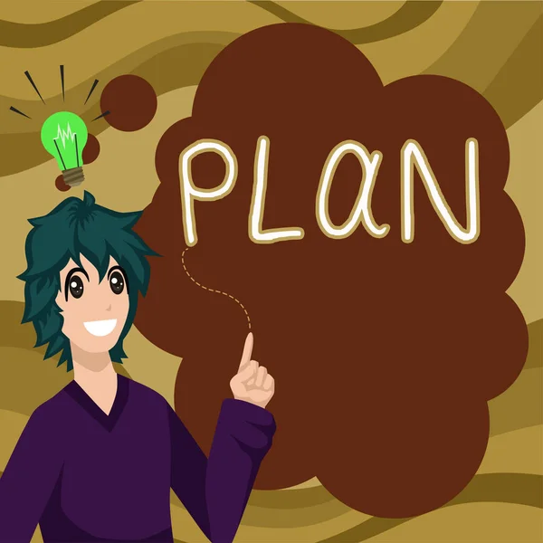Tekstbord Met Plan Businessconcept Begin Van Een Gedetailleerd Voorstel Iets — Stockfoto