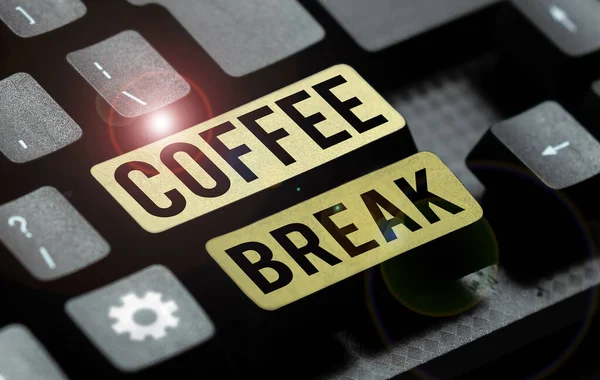 Texto Mostrando Inspiração Coffee Break Palavra Escrito Pouco Tempo Quando — Fotografia de Stock