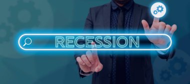 El yazısı işareti durgunluk, büyüme sürecinde ilerleyen düşüş için kelime, düşüş dönemi