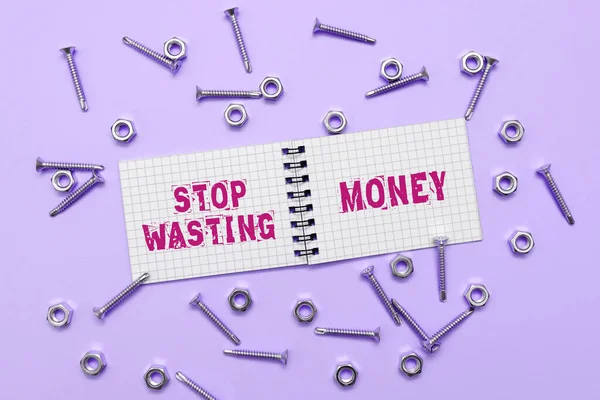 Inspiration Die Zeichen Zeigt Stop Verschwendung Von Geld Wort Geschrieben — Stockfoto