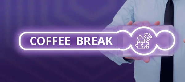 Sinal Texto Mostrando Coffee Break Business Mostra Pouco Tempo Quando — Fotografia de Stock