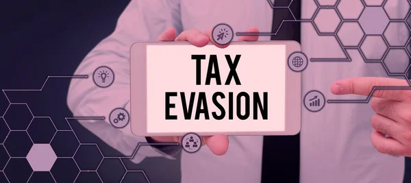 Conceptual display Tax Evasion, Internet Concept the failure to pay or the deliberate underpayment of taxes