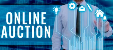 Çevrimiçi Açık Artırma, İnternet üzerinden mal veya hizmet alma ve satma fikrini gösteren metin işareti