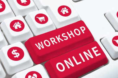 Çevrimiçi atölye yazısını gösteren ilham kaynağı, oda veya bina üzerine yazılan ve ürünlerin tamir edildiği sözcük